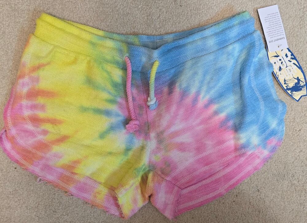 Pop Surf Women's M Tie Dye Terry Shorts Rainbow Drawstring Beach NWT NEW